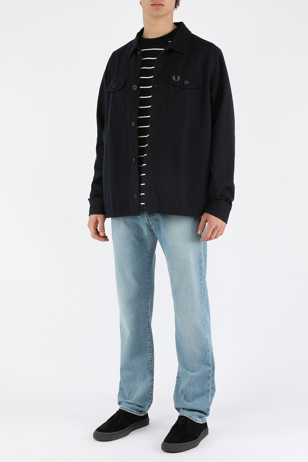 חולצת טי עם לוגו רקום והדפס פסים